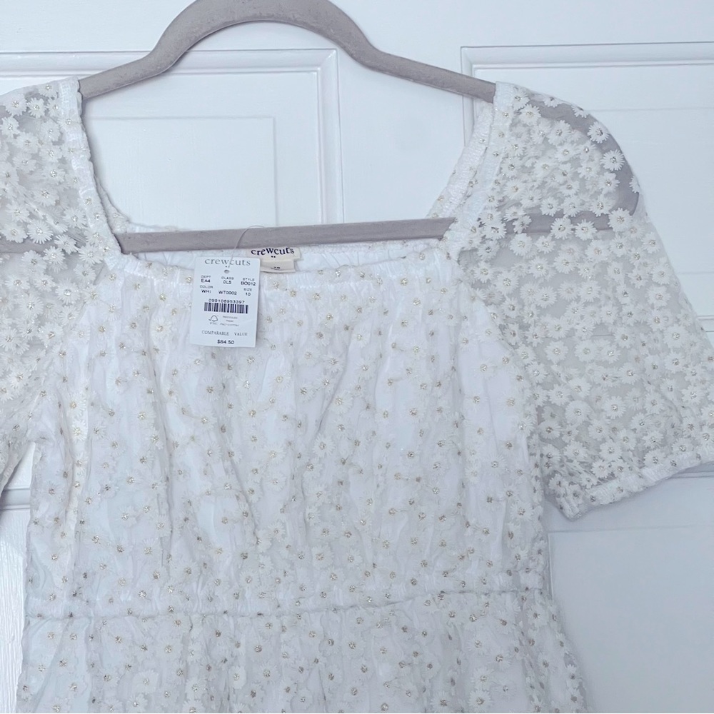 J Crew Crewcuts girls dress embroidered daisies floral metallic gold white new